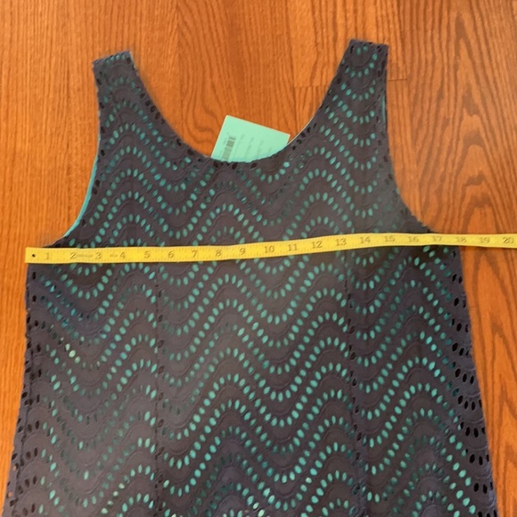 NWT TRACY NEGOSHIAN women’s sleeveless EYELET dress blue over turquoise lining L - Picture 10 of 14